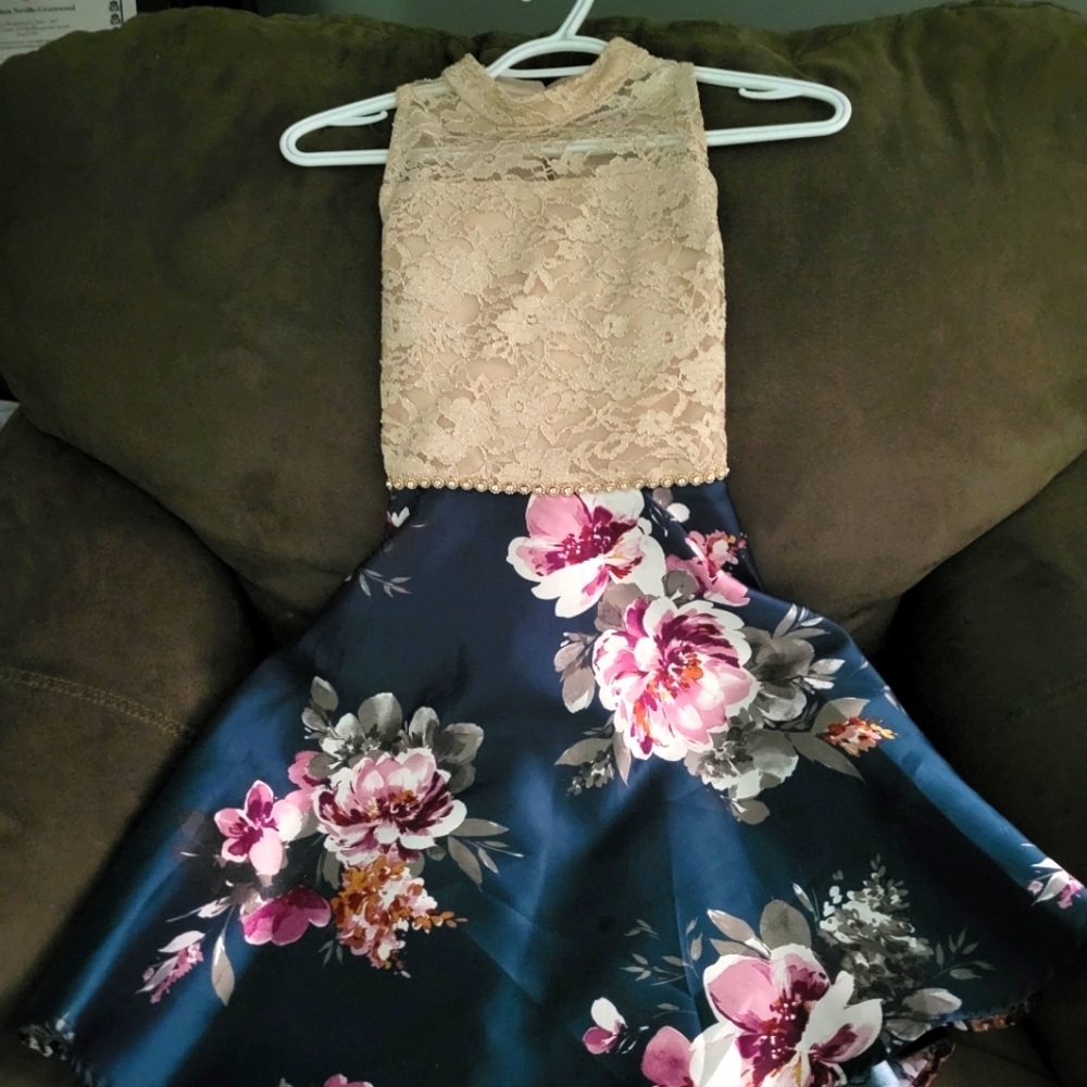 Speechless Cream and Blue Skirt